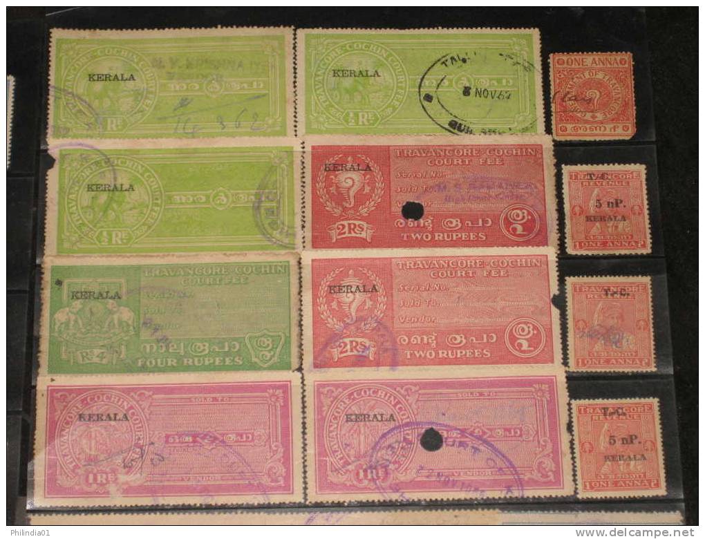 India Fiscal 50 Different Cochin Travancore Kerala State Court Fee & Revenue Stamps Diff Perforation Shade Inde Indien - Cochin