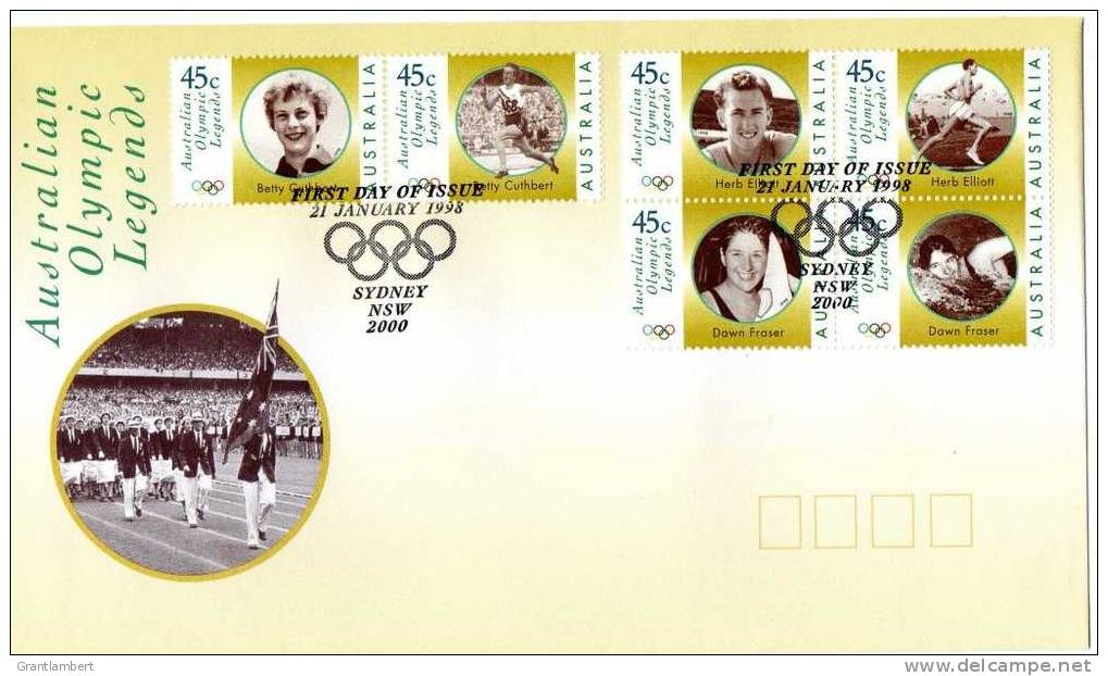 Australia 1998 Olympic Legends  FDC - Cuthbert, Elliot, Fraser - Ersttagsbelege (FDC)