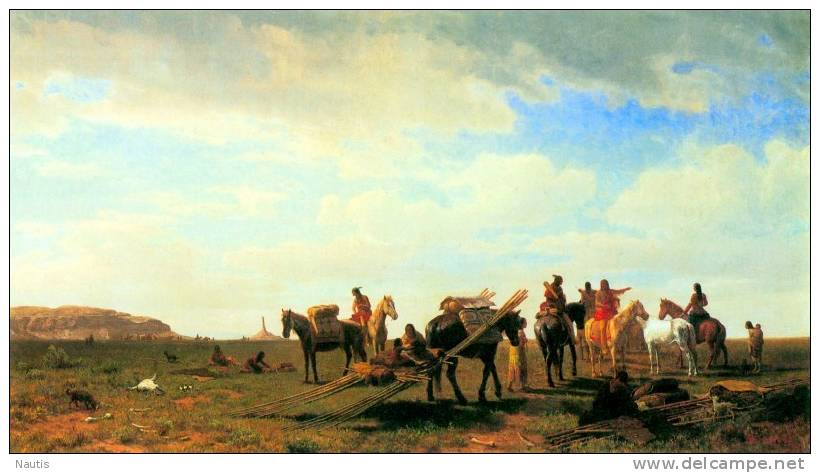 Art Print Reproduction On Original Painting Canvas, New Picture, Bierstadt, Indians Near Fort Laramie - Prints & Engravings