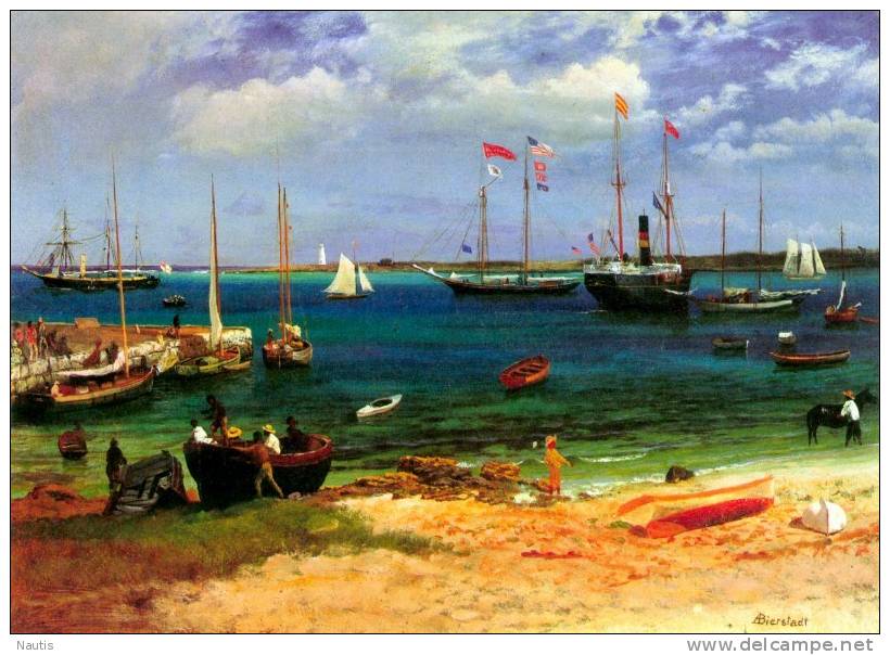 Art Print Reproduction On Original Painting Canvas, New Picture, Bierstadt, Nassau Port, Ship - Prints & Engravings