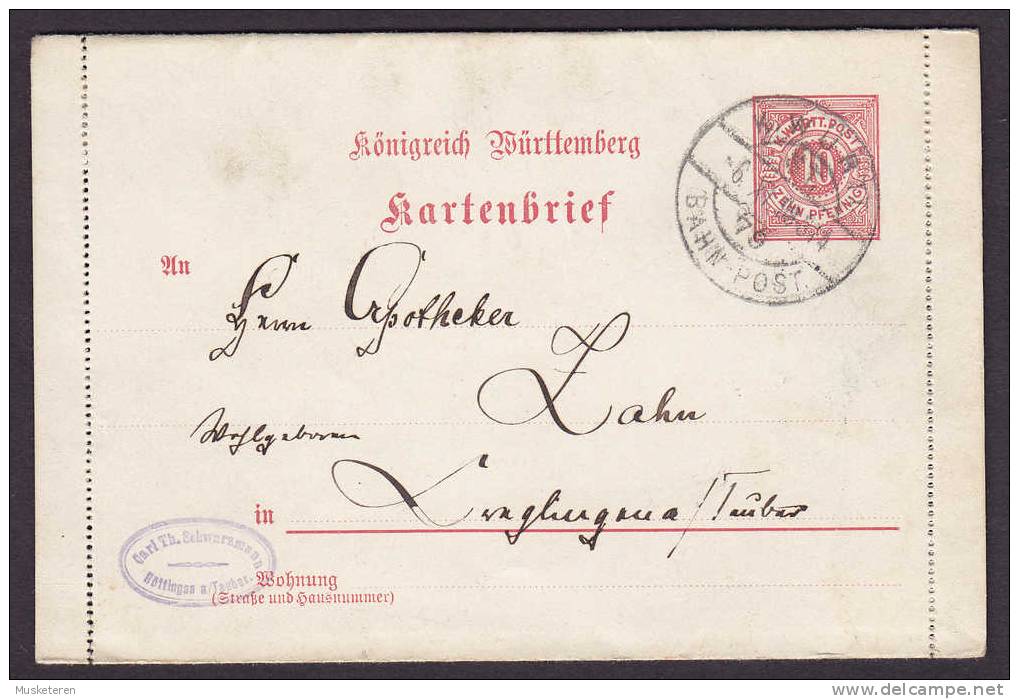 Württemberg Postal Stationery Ganzsache Entier Kartenbrief K. WÜRTH BAHN POST 1898 - Ganzsachen