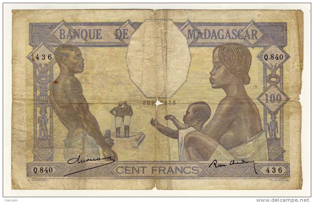 MADAGASCAR  -  100  Francs  -  P.40  -  RARE - Madagascar