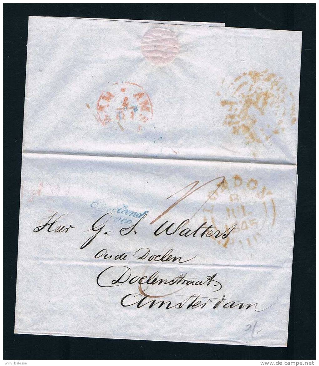 1845 Lettre St De London Pour Amsterdam Avec Marque Bleue "Engeland/Franco" - Marcophilie