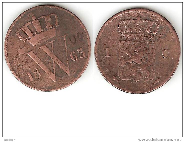 Netherlands 1 Cent 1863 Km 100  Fr+ - 1849-1890 : Willem III