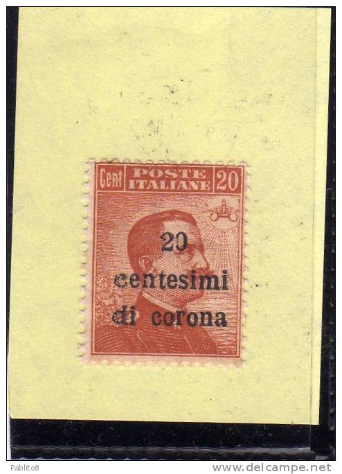 TRENTO E TRIESTE 1919 SOPRASTAMPATO D'ITALIA ITALY OVERPRINTED CENT. 20 C SU 20C MNH - Trento & Trieste
