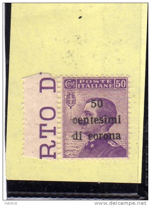 TRENTO E TRIESTE 1919 SOPRASTAMPATO D'ITALIA ITALY OVERPRINTED CENT. 50 C SU 50C MNH BEN CENTRATO - Trento & Trieste