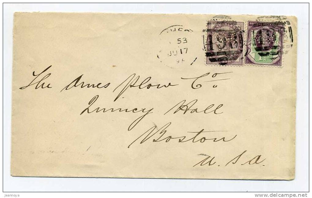 GRANDE-BRETAGNE - N° 73 ET 93 PERFORÉS "R & C" LE 17/6/1895 POUR BOSTON USA - TB - Perforés