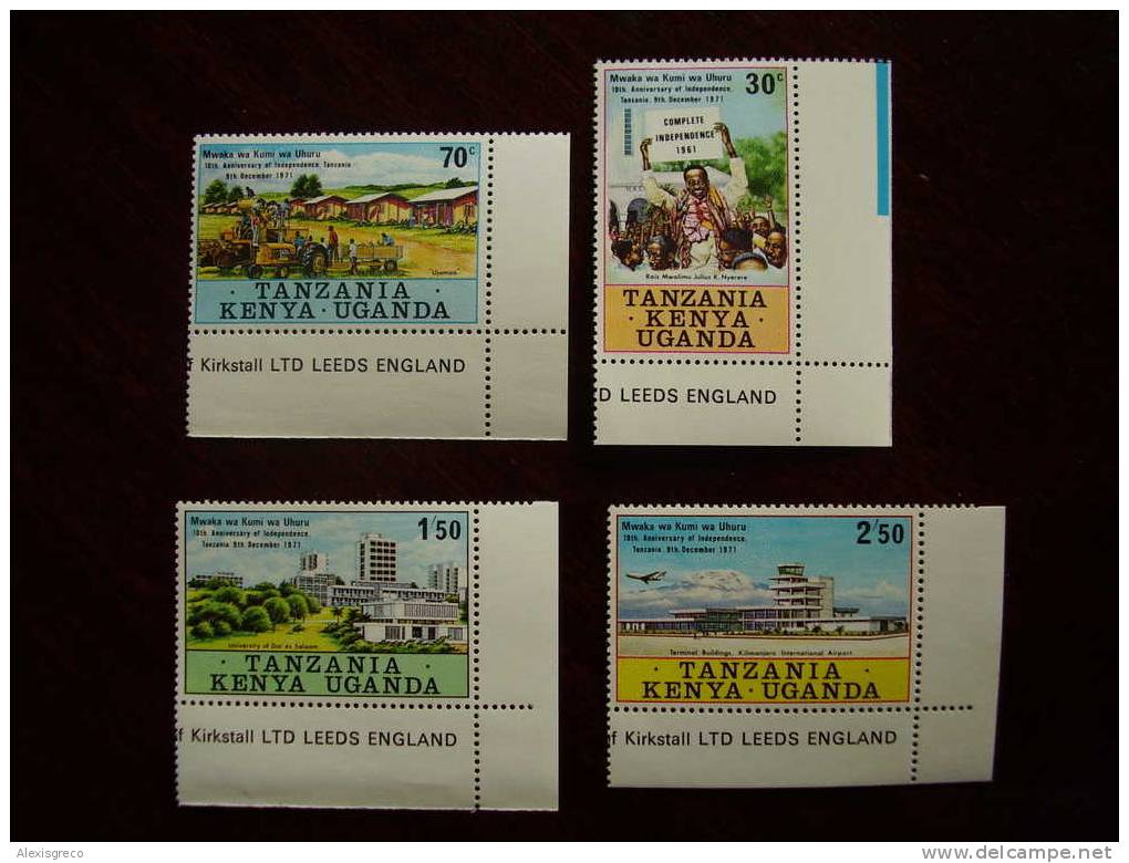 KUT 1971 10th.Anniv Of TANZANIAN INDEPENDENCE Issue 4 Values To 2/50 MNH. - Kenya, Ouganda & Tanzanie