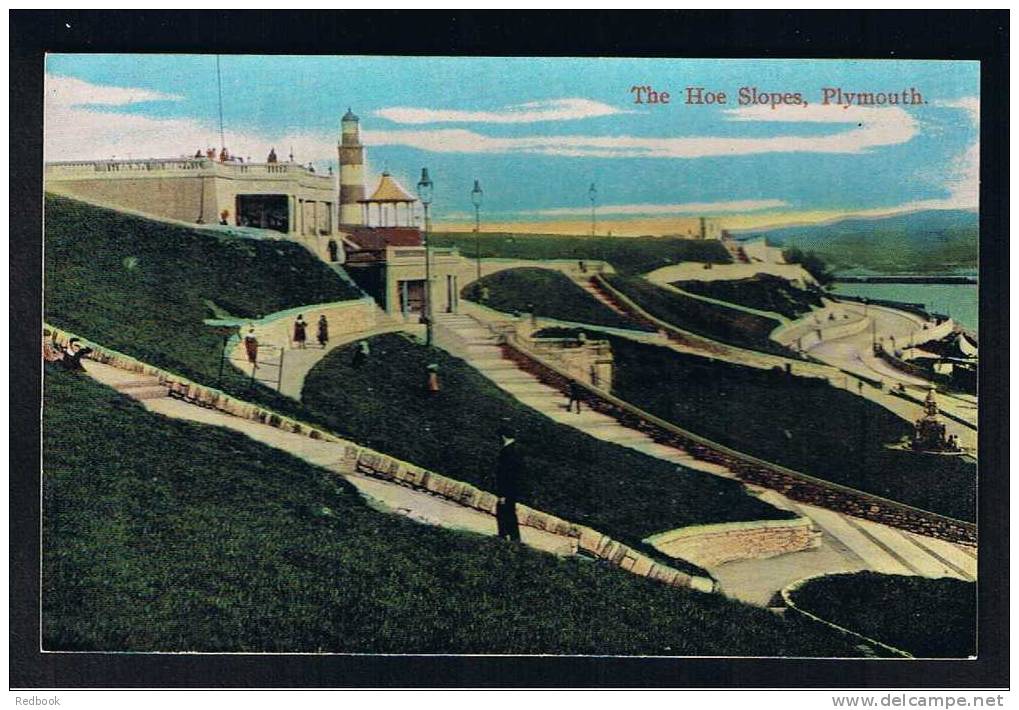 RB 715 - Early Postcard - Plymouth Devon - The Hoe Slopes & Lighthouse - Plymouth