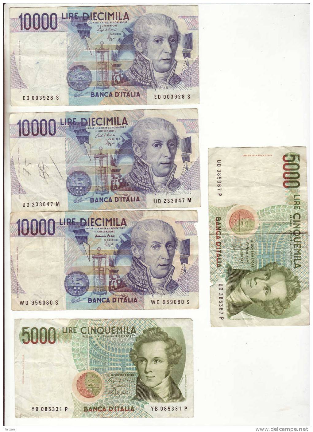 Billets De Banque Italiens 3 X 10000 Lire Et 2 X 5000 Lire (Italie) - Sonstige & Ohne Zuordnung