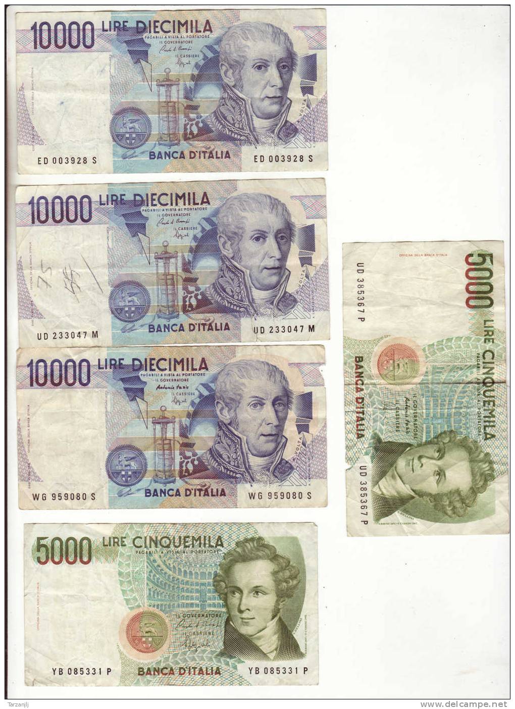 Billets De Banque Italiens 3 X 10000 Lire Et 2 X 5000 Lire (Italie) - Altri & Non Classificati