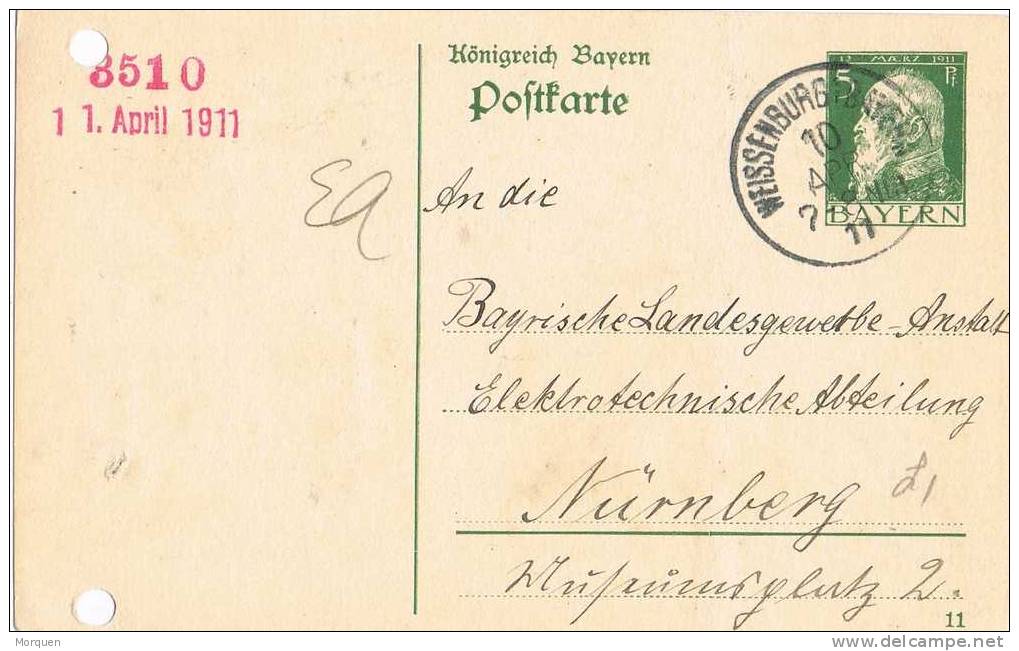 2666. Entero Postal BAYERN,  Weissenburg 1911. - Postal  Stationery