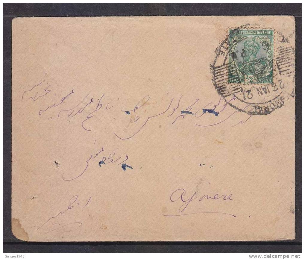 BHOPAL State India   26 JAN  21 Postmarked KG V  1/2A Rated Cover To Ajmer #23136 - Bhopal