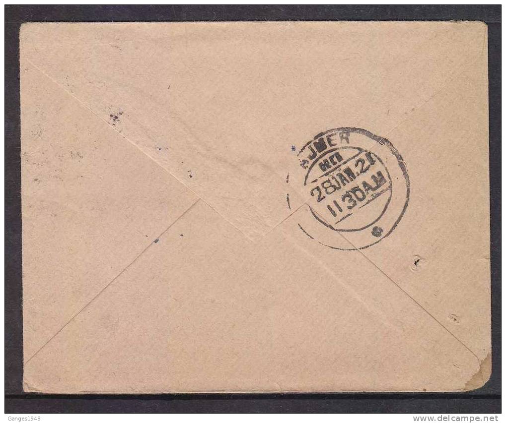 BHOPAL State India   26 JAN  21 Postmarked KG V  1/2A Rated Cover To Ajmer #23136 - Bhopal