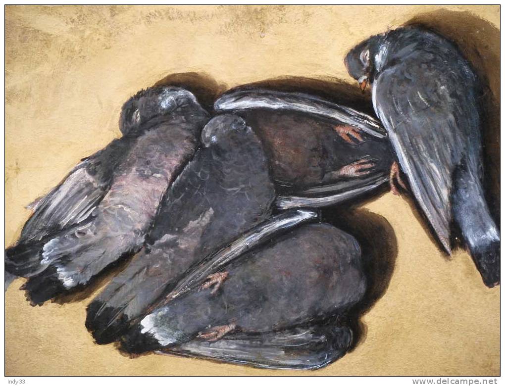 -  PIGEONS  . HUILE SUR AGGLO   DE SYLVAIN GEORGES . FOND DORE . JEUX DE VERNIS - Huiles