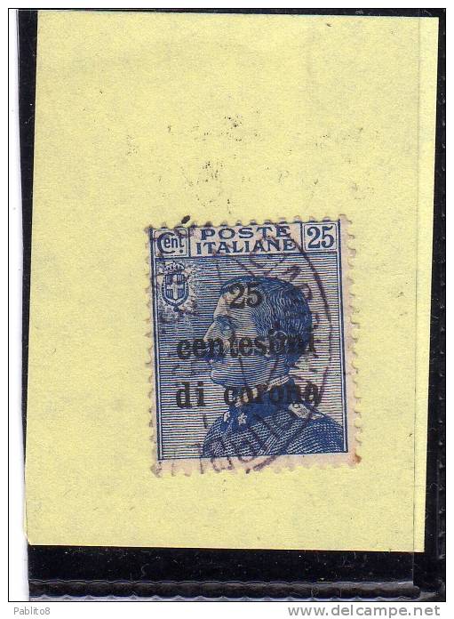 TRENTO E TRIESTE 1919 SOPRASTAMPATO D´ITALIA ITALY OVERPRINTED CENT. 25 C SU 25C USATO USED OBLITERE' - Trento & Trieste