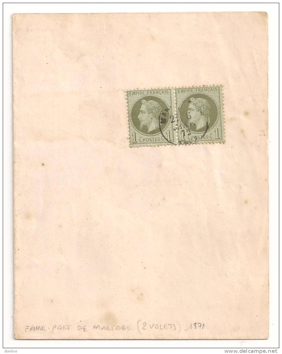 Lettre - LOIR Et HER - MARCHENOIR Càd T.15/Paire N°25 Luxe - 1872 - SPL Et  RRR - 1863-1870 Napoléon III Lauré