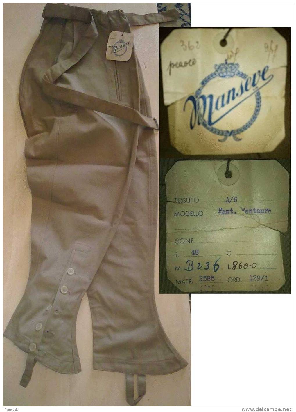 Vintage PANTS Pantaloni 48 Uomo Moto-Marca MANSEVE-Motorcycle - 1940-1970 ...