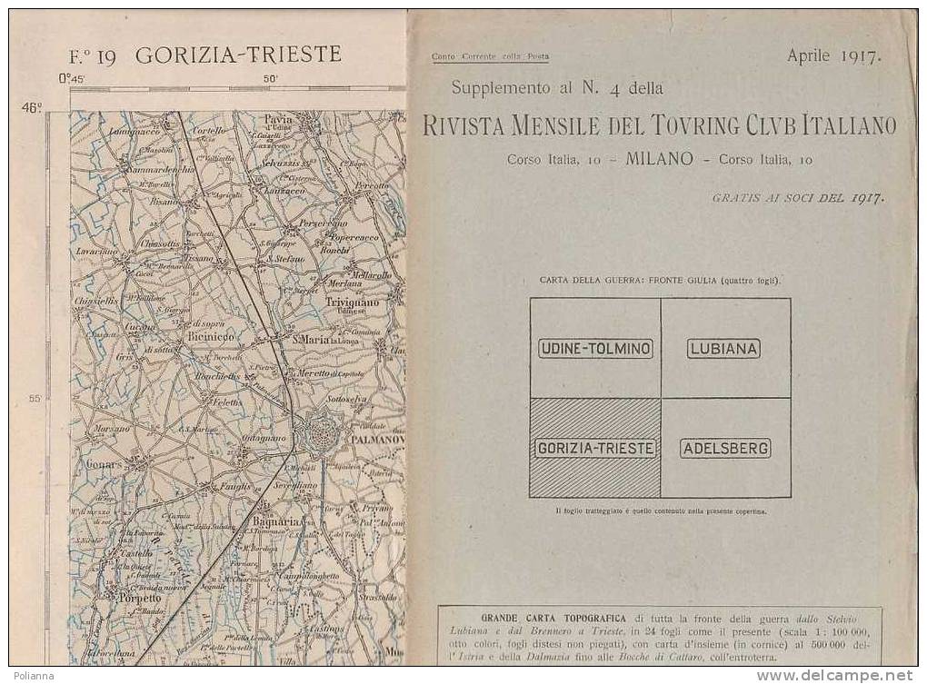 C0387  CARTA TOPOGRAFICA Della GUERRA : FRONTE GIULIA T.C.I.1917 - GORIZIA-TRIESTE - Carte Topografiche