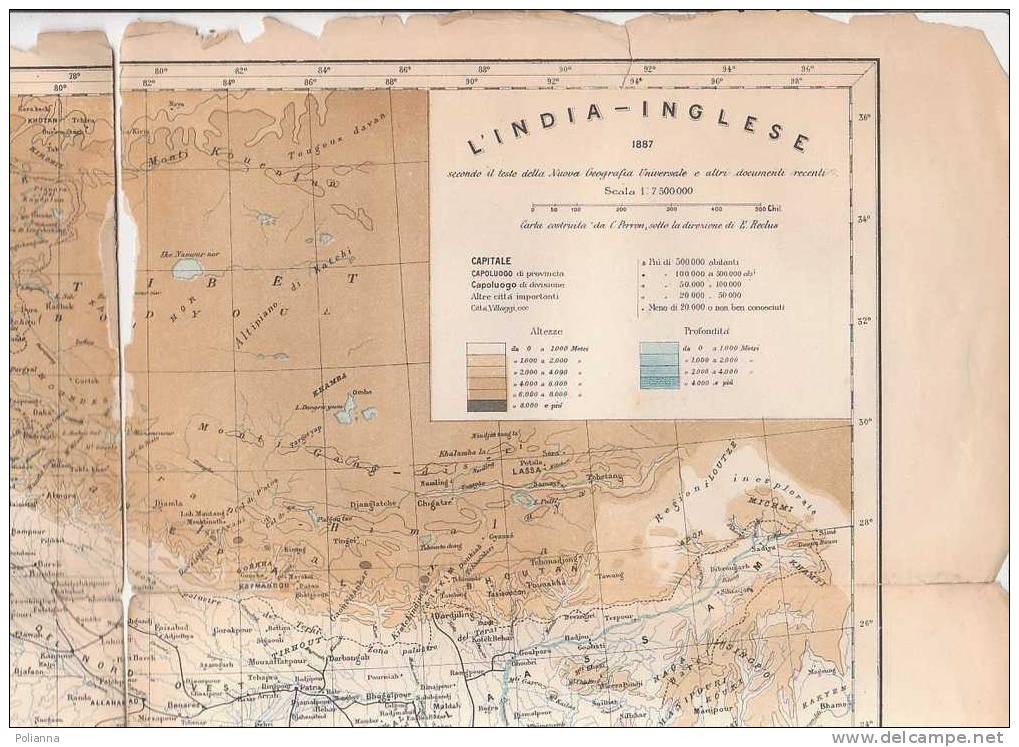 C0390  CARTINA - L'INDIA INGLESE - RECLUS NUOVA GEOGRAFIA UNIVERSALE  1887 - Topographical Maps