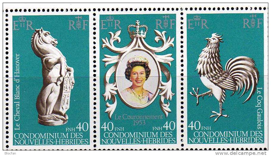 Weiße Pferd Hahn 1978 Condominium Hebriden 516/8+ 6-KB ** 15€ Wappen 25Jahre Krönung Elisabeth II Sheetlet Oceanien - Ungebraucht