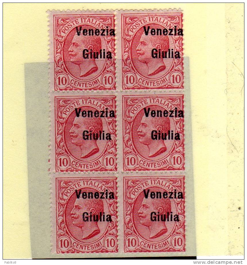 VENEZIA GIULIA 1918 SOPRASTAMPATO D´ITALIA ITALY OVERPRINTED CENT. 10 C MNH BLOCCO BLOCK SOPRASTAMPA FORTEMENTE SPOSTATA - Venezia Giuliana
