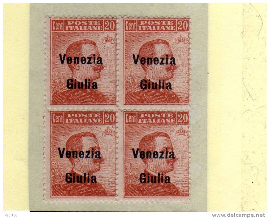 VENEZIA GIULIA 1918 SOPRASTAMPATI D´ITALIA 20C MNH QUARTINA - Vénétie Julienne