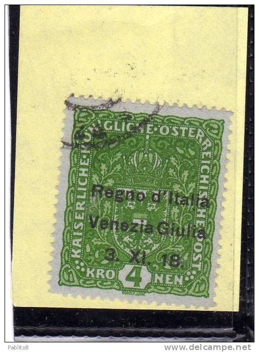 VENEZIA GIULIA 1918 SOPRASTAMPATO AUSTRIA OVERPRINTED 4 K CORONE USATO USED OBLITERE' FIRMATO SIGNED - Venezia Giulia