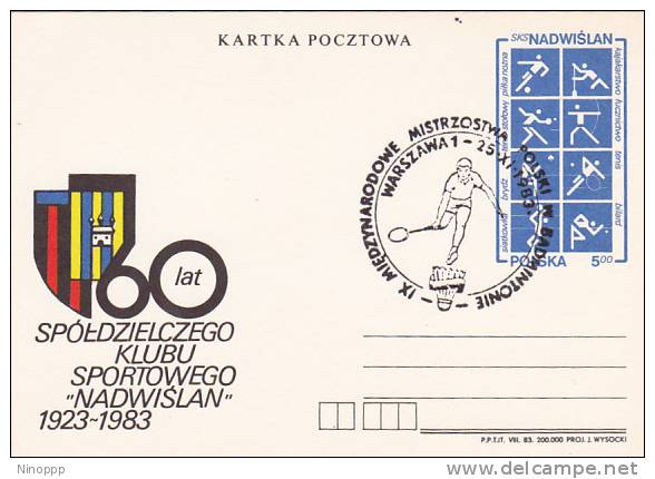 Poland 1983 60 Years Of Badminton Postal Card - Badminton