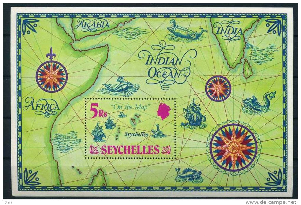 1971 Seychelles, Carta Geografica Foglietto , Serie Completa Nuova (**) - Seychelles (...-1976)