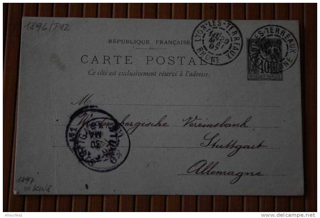 29-5-1897 ENTIER POSTAUX TYPE Sage 10ct REPIQUAGE Sté Lyonaise >papier Fait OMEC MANUELLE LYON LES TERREAUX >> AL - AK Mit Aufdruck (vor 1995)