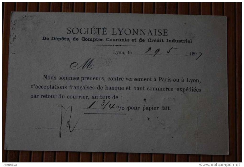 29-5-1897 ENTIER POSTAUX TYPE Sage 10ct REPIQUAGE Sté Lyonaise >papier Fait OMEC MANUELLE LYON LES TERREAUX >> AL - AK Mit Aufdruck (vor 1995)