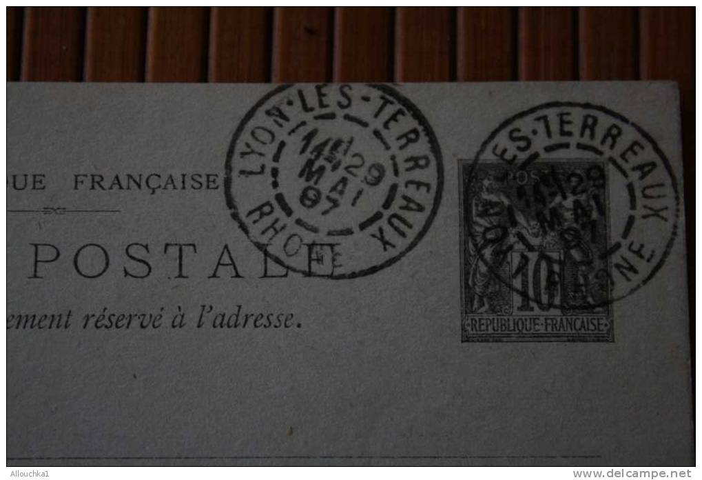 29-5-1897 ENTIER POSTAUX TYPE Sage 10ct REPIQUAGE Sté Lyonaise >papier Fait OMEC MANUELLE LYON LES TERREAUX >> AL - Cartoline Postali Ristampe (ante 1955)