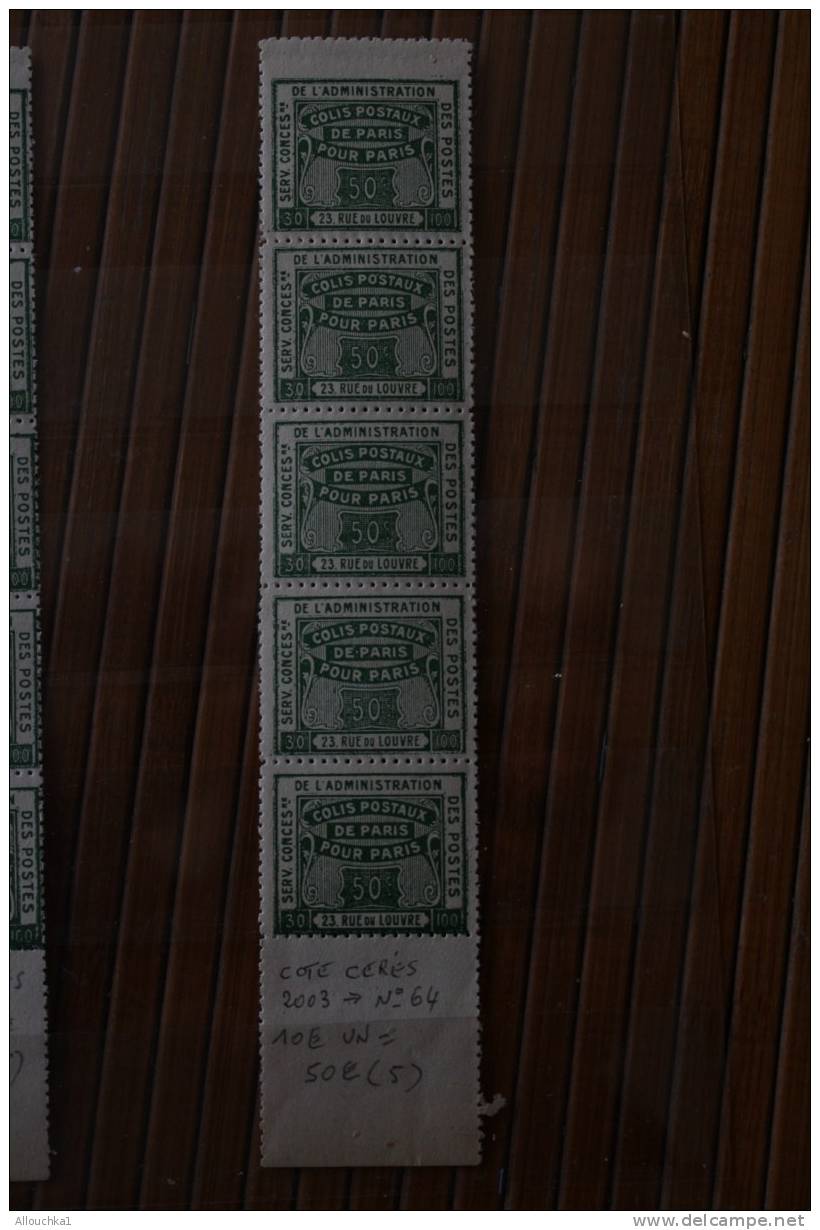 RARE >> BANDE DE 5 TIMBRES ** NEUF COLIS POSTAUX DE PARIS POUR PARIS>N° 64 Cérés > BDF  COTE 50 EUROS  10€ Le Timbre - Neufs