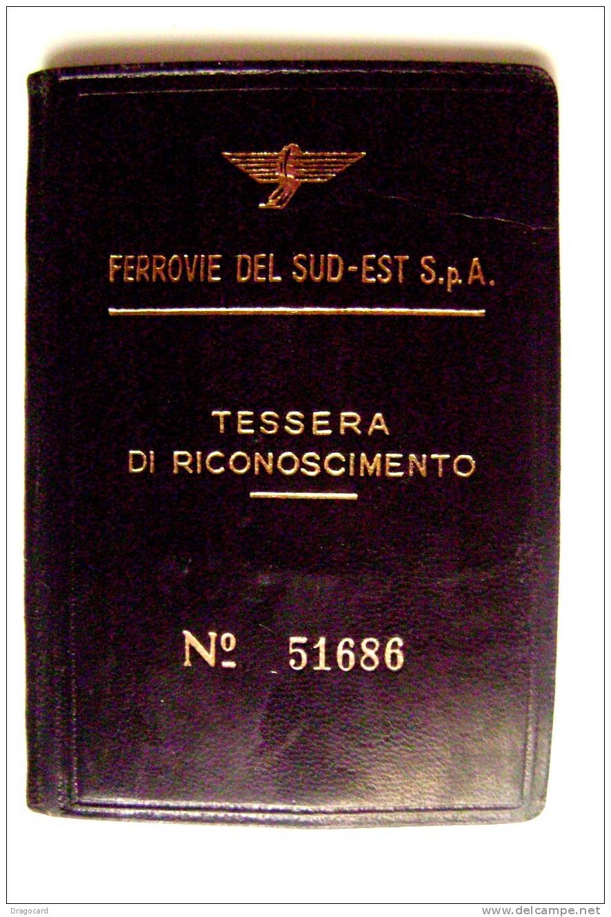 TESSERA FERROVIE SUD EST SPA CON FOTO  ANNO 1969 COPERTINA IN PELLE NERA  TRENO TRAIN  BILLETE TICKET - Europa