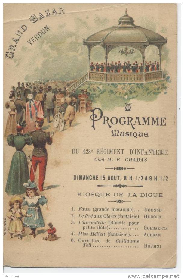 Meuse Format Grande Carte Postale Programme Musique Militaire Verdun Pli En Haut à Gauche - Verdun