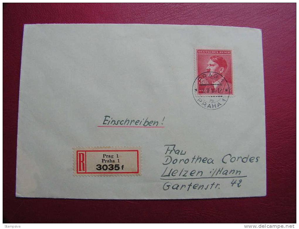 == Deutsches Reich , Böhmern  R-Brief Prag  Hitler 3 KR.  EF ! - Schön 1944 - Covers & Documents