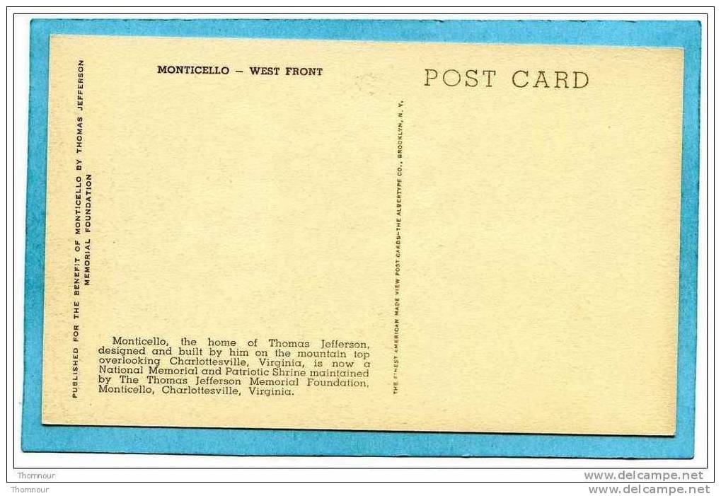 MONTICELLO  -  WEST  FRONT -  BELLE CARTE  - - Other & Unclassified