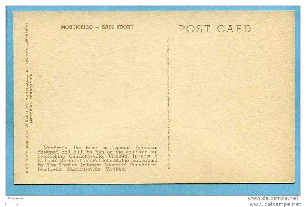 MONTICELLO  -  WEST  FRONT   -  BELLE CARTE  - - Other & Unclassified