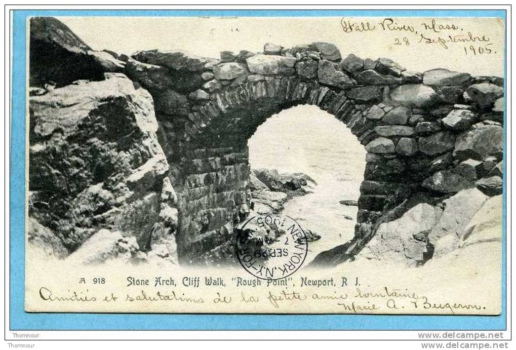 NEWPORT  R  J. -  Stone  Arch ,  Cliff  Walk  " Rough  Point  "-  1905  -  BELLE CARTE  - - Fall River