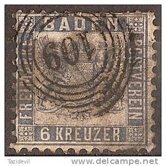 GERMANY,  Baden - 1865 6kr Coat Of Arms. Scott 22. Used - Gebraucht