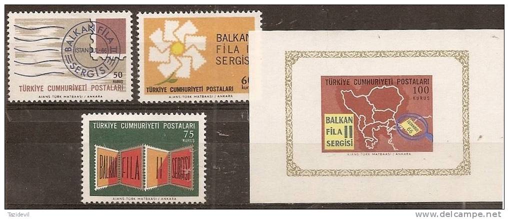 TURKEY - 1966 Stamp Exhibition, Set Is Mint Lightly Hinged *, The Souvenir Sheet Is MNH**. Scott 1711-4 - Unused Stamps