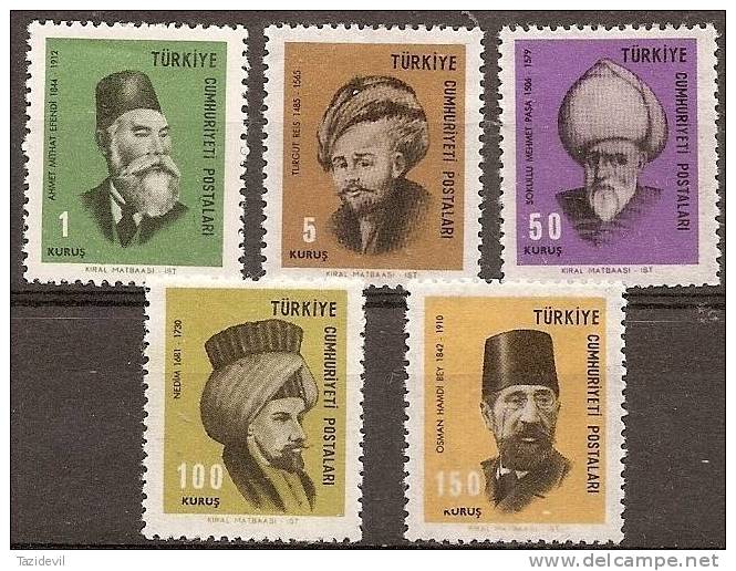 TURKEY - Mint Lightly Hinged * 1967 Portraits. Scott 1744-8 - Unused Stamps