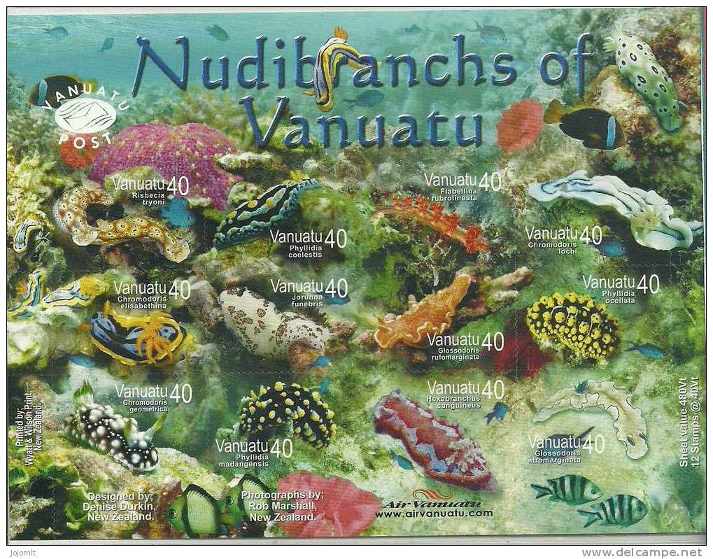 Vanuatu - Bloc Feuillet Neuf (**) - Unused S/Sheet - Feuille Illustrée Faune Marine 12 TP - Nudibranchs Of Vanuatu - TTB - Vanuatu (1980-...)