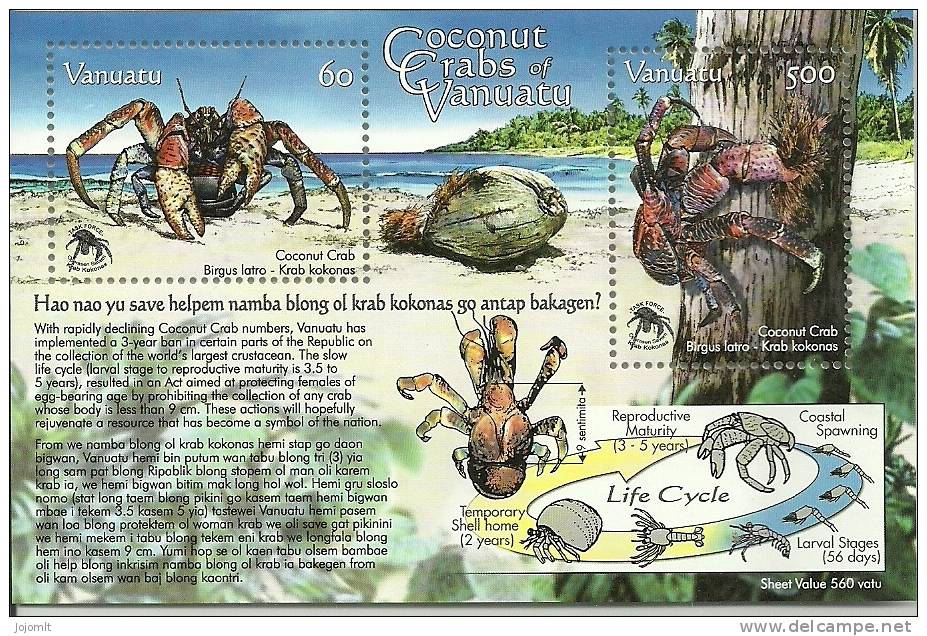 Vanuatu - Bloc Feuillet Neuf (**) - Unused S/Sheet - Coconut Crabs - Faune Marine - 2 TP - TTB - Vanuatu (1980-...)