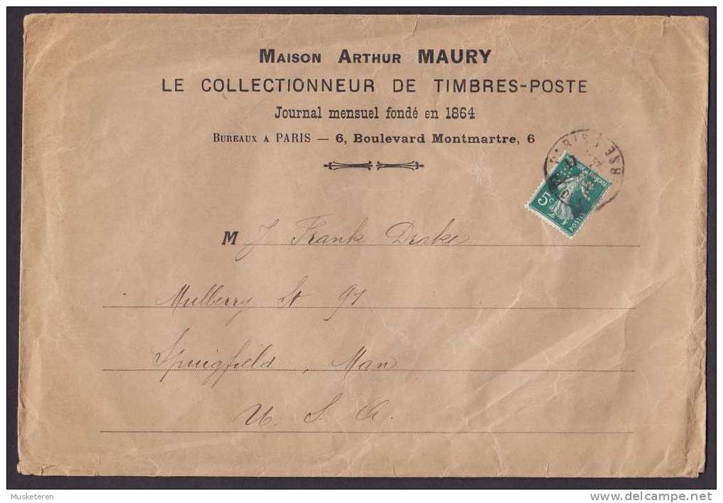 France MAISON ARTHUR MAURY Perfin Perforé Lochung Cover Lettre J. Frank Drake President Of GULF OIL C/o His Stamp Club - Covers & Documents