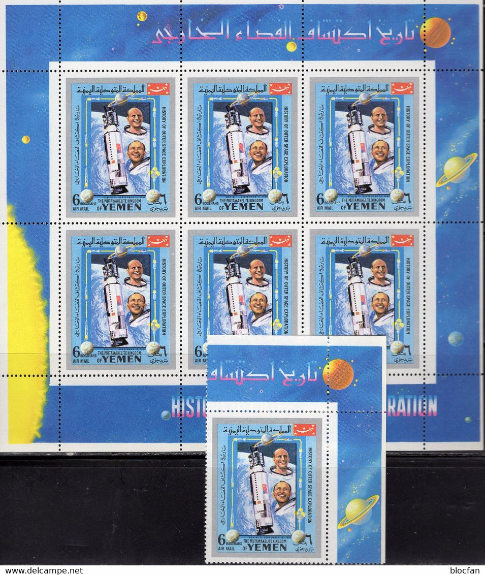 1966 Gemini 11 Jemen 876+Kleinbogen ** 8€ US-Raumflug Historie 1970 Sheet M/s Ss Space History Exploration Sheetlet - Non Classés