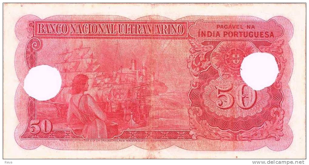 PORTUGUESE INDIA 50 RUPIAS PORTRAIT MAN BACK WOMAN SHIP  DATED 29 -11-1945  SIGN 2?  READ DESCRIPTION !! - India