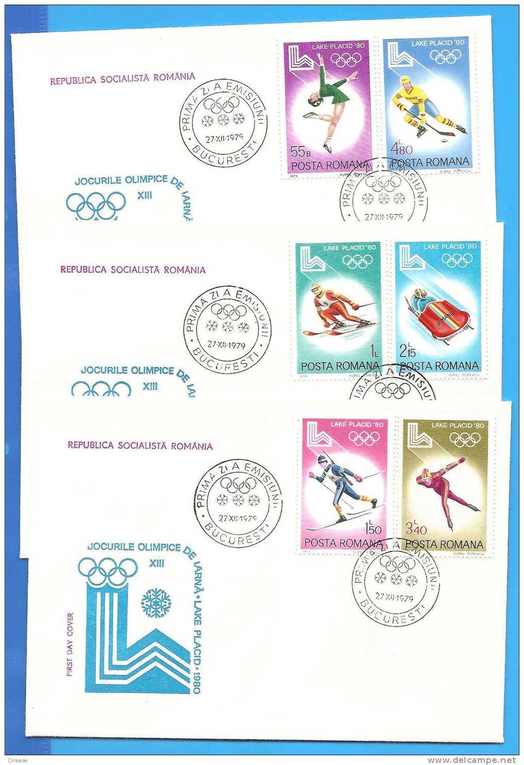 Winter Olympics Lake Placid 1980. Romania FDC 3X First Day Cover - Inverno1980: Lake Placid