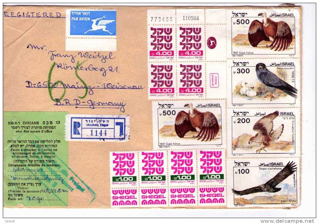 ISRAEL-Aigles,Vautours-Lettre Recommandée Envoyée Vers L'Allemagne1985--SUPERBE - Eagles & Birds Of Prey